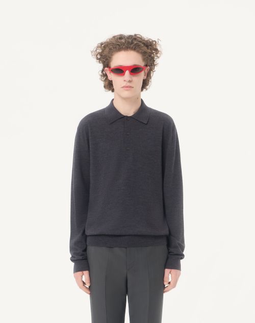Valentino - Vロゴ エンブロイダリー ウール ポロシャツ - ダークグレー - メンズ - ニット